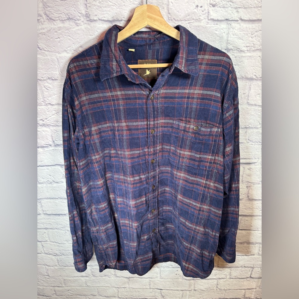 Orvis blue and red plaid button‎ up ribbed shirt men’s size large